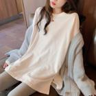Slit-side Long Sleeve Loose T-shirt White - One Size