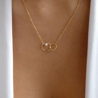 Alloy Faux Pearl Interlocking Hoop Pendant Necklace Gold - One Size