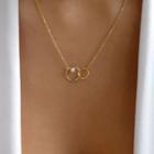 Alloy Faux Pearl Interlocking Hoop Pendant Necklace Gold - One Size