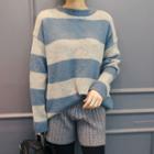 Crew-neck Stripe Wool Blend Sweater