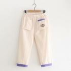 Pocket Color-block Cropped Pants Almond - One Size