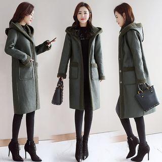 Faux Leather Hooded Coat