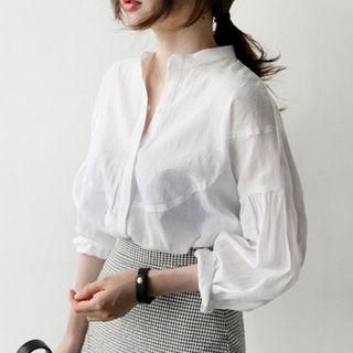 Set: 3/4-sleeve Plain Blouse + Check Skirt