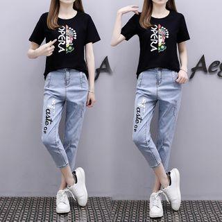 Set: Short-sleeve T-shirt + Skinny Cropped Jeans