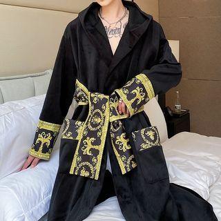Printed Velvet Long Coat