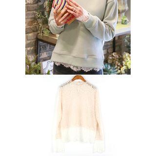 Color-block Sheer Lace Blouse