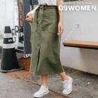 Plus Size Belted Slit-front Long Skirt