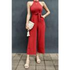 Halter-neck Tie-waist Jumpsuit