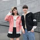 Couple Matching Applique Buttoned Hooded Jacket