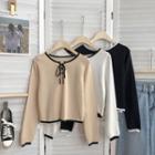 Round-neck Color Panel Strap Long-sleeve Knit T-shirt