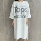 3/4-sleeve Lettering Midi T-shirt Dress White - One Size