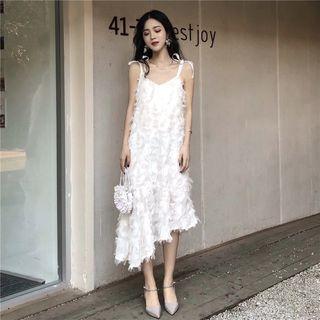Fringed Spaghetti Strap Midi Dress