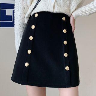 Double-breasted High-waist A-line Semi-body Miniskirt