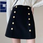 Double-breasted High-waist A-line Semi-body Miniskirt