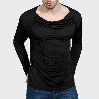 Plain Long-sleeve Mock Two-piece T-shirt