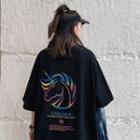 Short-sleeve Unicorn Print Reflective T-shirt