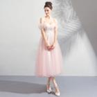 Short-sleeve Off Shoulder Midi Prom Dress