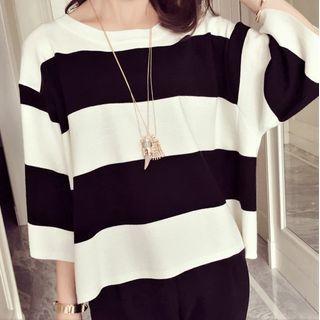 3/4-sleeve Color Panel Knit Top
