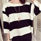 3/4-sleeve Color Panel Knit Top