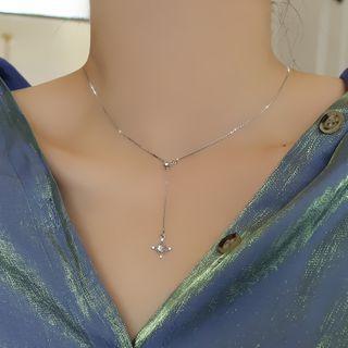 Star Rhinestone Necklace 925 Silver - Silver - One Size