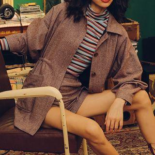 Set: Button Jacket + High Waist Shorts