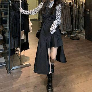 Leopard Print Shirt / Irregular Hem Jumper Dress