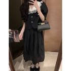 Lace Trim Collar Cropped Blazer / Midi A-line Skirt