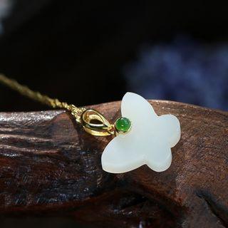 925 Sterling Silver Nephrite Butterfly Pendant Necklace