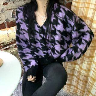 Houndstooth Cardigan Black & Purple - One Size