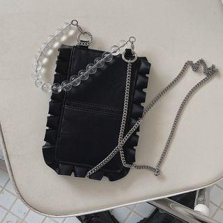 Faux Leather Ruffled Crossbody Bag Black - One Size