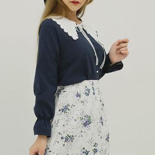Sailor-collar Tie-neck Blouse