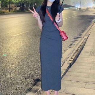 Short-sleeve Plain T-shirt Midi Dress