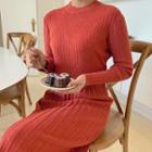 Drawcord-waist Rib-knit Dress