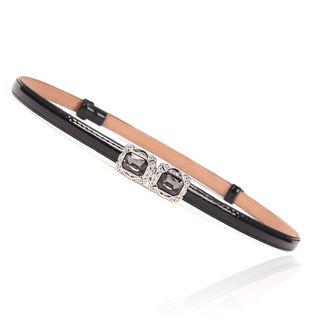 Rhinestone Faux Patent Leather Slim Belt