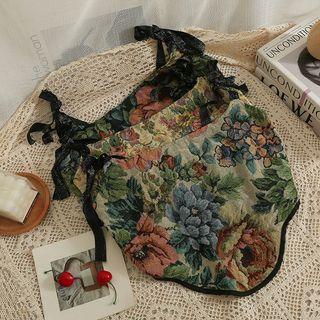 Ribbon-strap Printed Crop Top