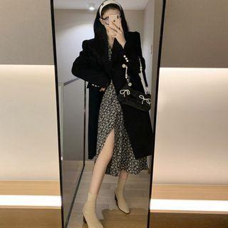 Double Breasted Long Coat / Floral Dress