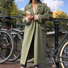 Long Notch-lapel Buttoned Coat Pea Green - One Size