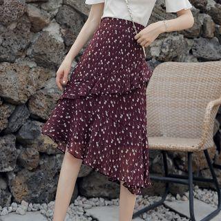 Star Patterned Asymmetric Chiffon A-line Midi Skirt