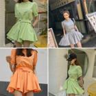 Puff-sleeve Top & Flared Skort Lounge Set
