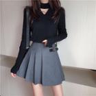 V-neck Knit Top / A-line Mini Skirt