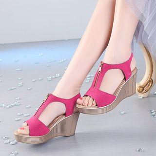 Zip Front Wedge Sandals