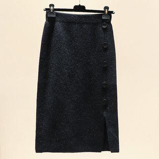 Button Detail Straight-fit Knit Skirt Black - One Size