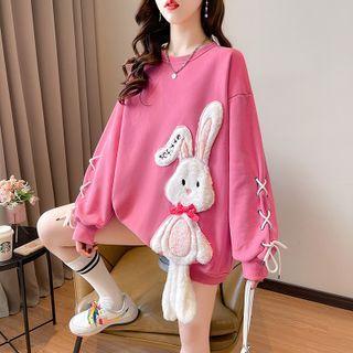 Rabbit Embroidered Lace-up Sweatshirt