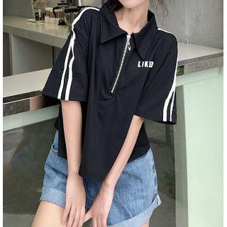 Short-sleeve Collar Half Zip Top