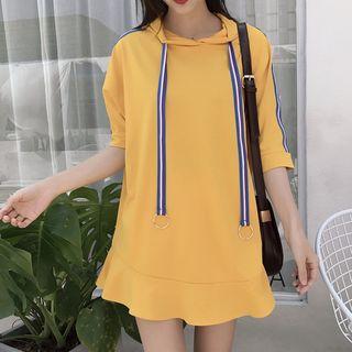Contrast Trim Short-sleeve Hooded Minidress