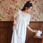 Short-sleeve Lace Trim Maxi A-line Sleep Dress