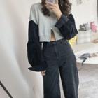 Two-tone Cropped Pullover Black & Gray - One Size