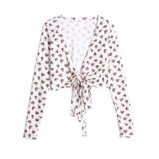 Long-sleeve Floral Blouse 1082 - As Shown In Figure - One Size