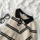 Striped Knit Polo Shirt Almond - One Size
