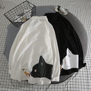 Cat Printed Long-sleeved Shirt